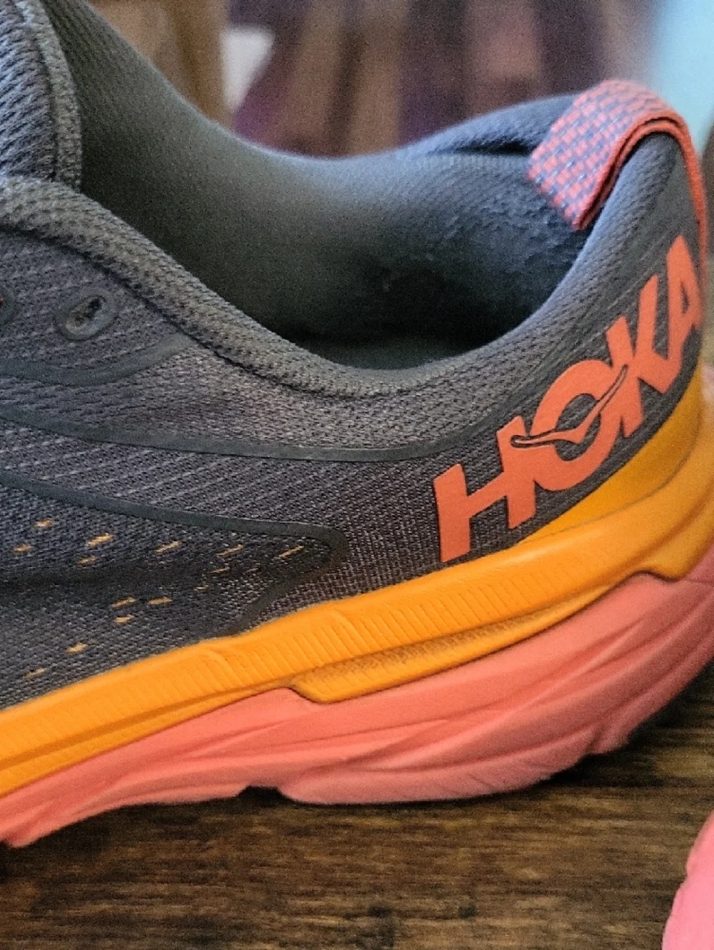 Hoka One One Gray Running Shoes with Coral And Orange Accents - Picture 9 of 12